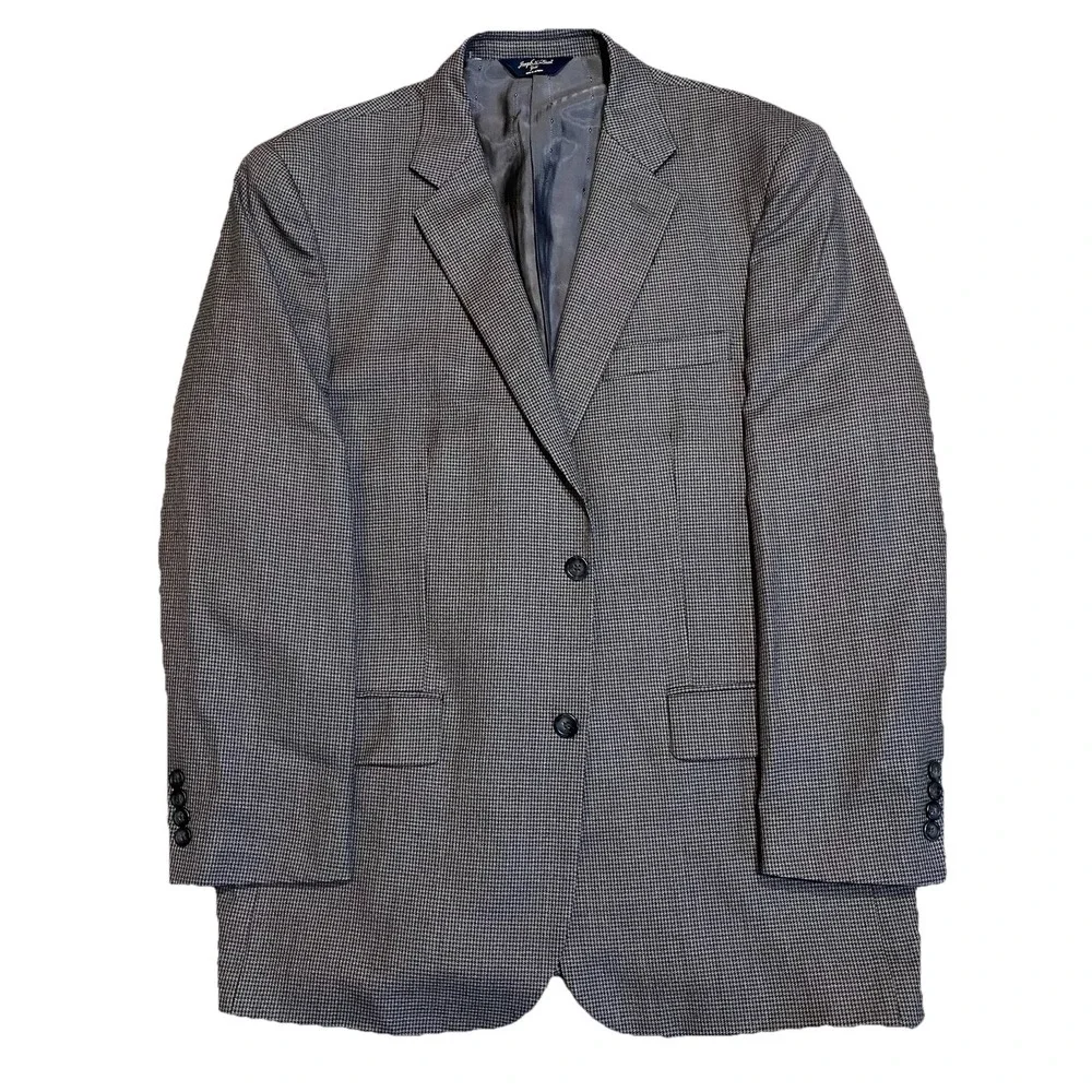 Joseph Feiss‎ Mens Sport Coat 44R Houndstooth Wool Blazer Gray Grandpa Aesthetic